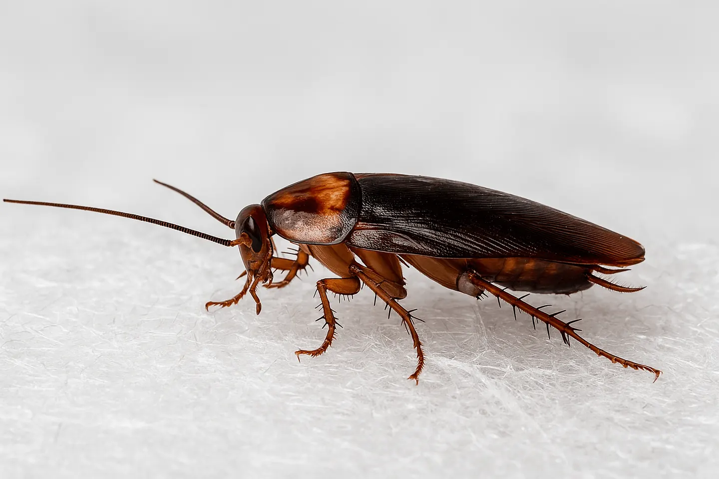 Brown cockroach on a white surface