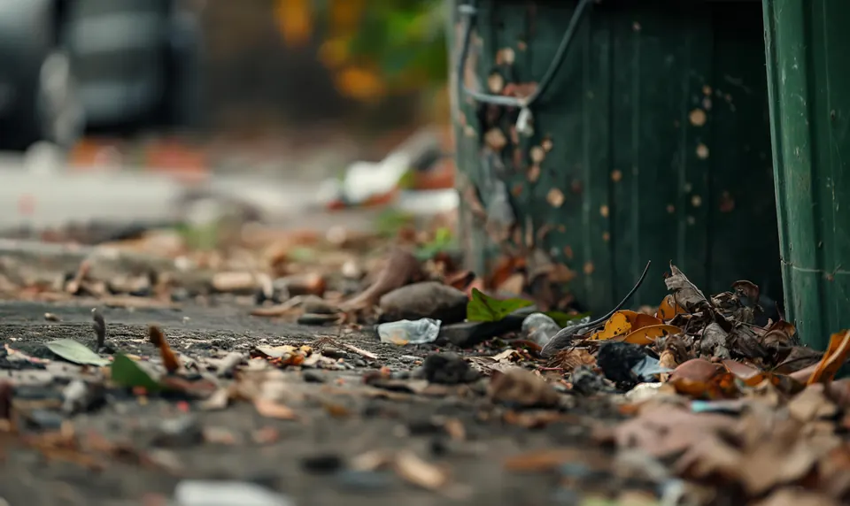 Ground beside the green wheelie bin with no rat present
